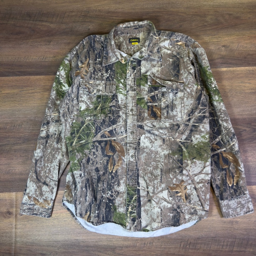Cabelas Zonz Woodlands Camo Button‎ Down Shirt Mens Large Tall Long Sleeve
